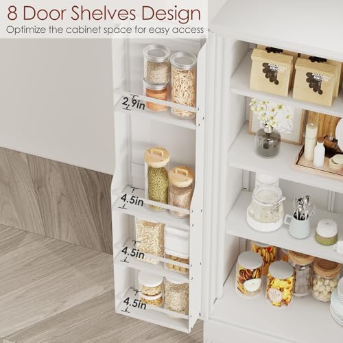 winiowa Metal Kitchen Pantry Storage Cabinet, Pantry Cabinet with Doors and Adjustable Shelves, Steel Storage Cabinet for Kitchen, Dining Room, Living Room-White