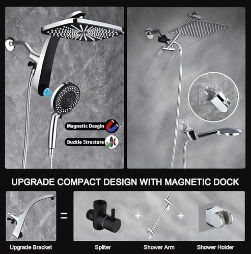 Rain Shower Head with Handheld Showerhead, Chrome 1.8GPM 460311 + Holder