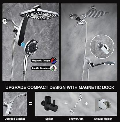 Rain Shower Head with Handheld Showerhead, Chrome 1.8GPM 460311 + Holder