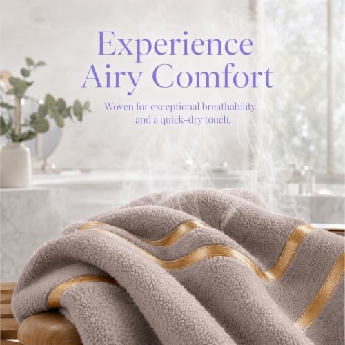 6-PCS Coral Fleece Microfiber Towel Set with Gold Stripes, Super Absorbent, Multiple Colors Available for Home, Bathroom, Hotel & Gym (6, Coffee Color)