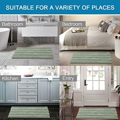 H.VERSAILTEX Bathroom Rugs Bath Mats Sets Super Absorbent Chenille Striped Bath Mats Non Skid Machine Wash Dry Rugs for Bathroom Floor Set of 2(Sage, 24 x 36 Plus 20 x 32 - Inches)