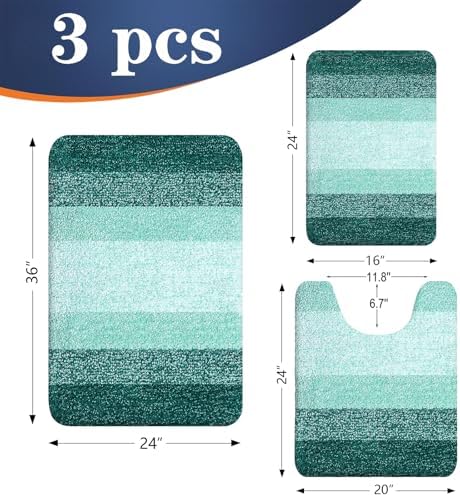 OLANLY Microfiber Bathroom Rugs Sets 3 Piece, 36"x24"+24"x16"+24"x20"