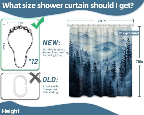 Navy Blue Forest Extra Long Shower Curtain, Tall 72X78 in, Mountain