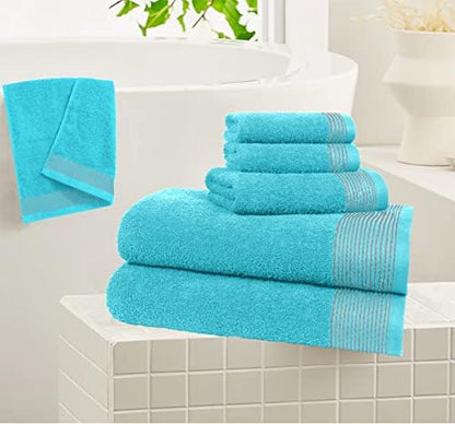 Belizzi Home 100% Cotton Ultra Soft 6 Pack Towel Set, Contains 2 Bath Towels 28x55 inchs, 2 Hand Towels 16x24 inchs & 2 Washcloths 12x12 inchs, Compact Lightweight & Highly Absorbant - Turquoise Blue