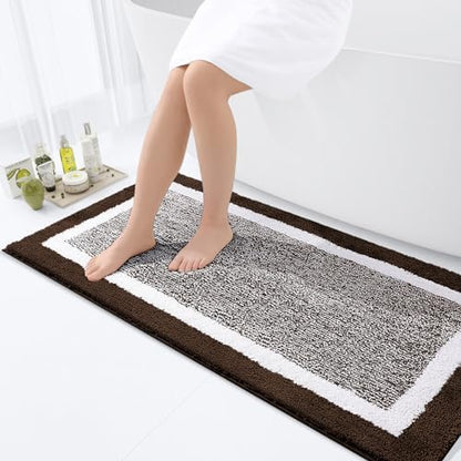 OLANLY Bathroom Runner Rugs 47x24, Long Bath Mats for Bathroom Floor, Brown