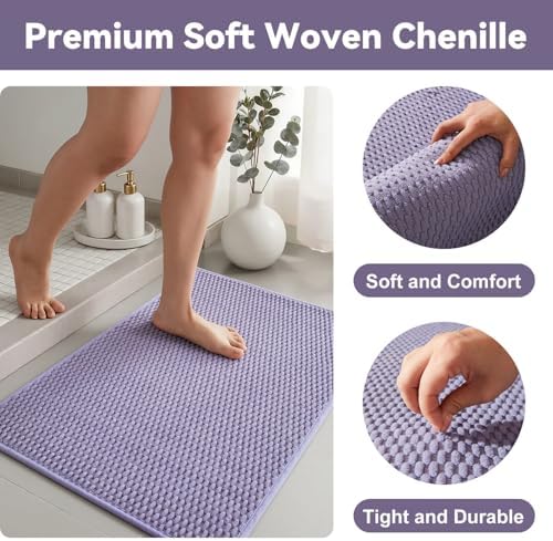 Triohero Large Bathroom Rugs Non Slip Washable Bath Rugs Super Absorbent Bathroom Rug Thin Quick Dry Low Pile Bath Mats, Lavender 36"x48"