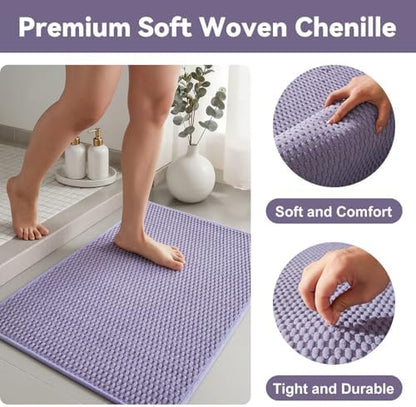 Triohero Bathroom Rugs Non Slip Washable, Super Absorbent Thin Bath Mat Quick Dry Low Pile Bathroom Rug, Lavender 24"x47"