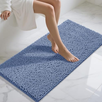 Yimobra Long Bathroom Rugs 47"x24", Extra Soft Non Slip Bath Mat for Tub, Super Absorbent Quick Dry Shaggy Rug Floor Carpet, Machine Washable,Denim Blue