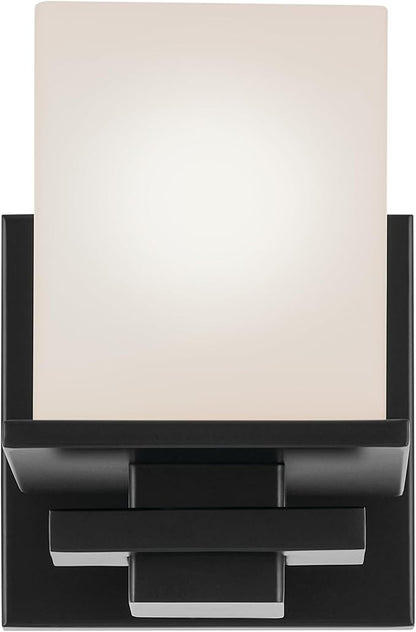 Kichler Tully 6.5" 1-Light Wall Sconce with Satin Etched Cased Opal Glass in Black for Vanity, Living Room, Dining Room, Bedroom, Laundry Room, Mudroom, Hallway, Stairwell (6.5 x 5 x 7"), 45149BK