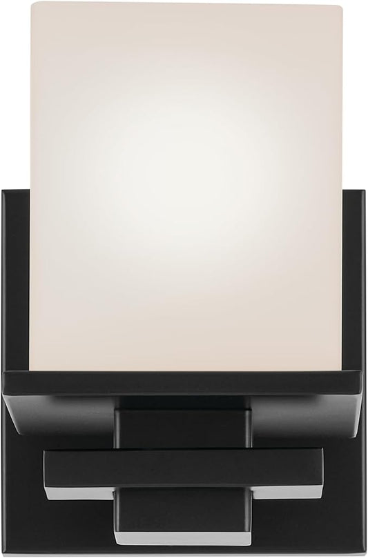 Kichler Tully 6.5" 1-Light Wall Sconce with Satin Etched Cased Opal Glass in Black for Vanity, Living Room, Dining Room, Bedroom, Laundry Room, Mudroom, Hallway, Stairwell (6.5 x 5 x 7"), 45149BK