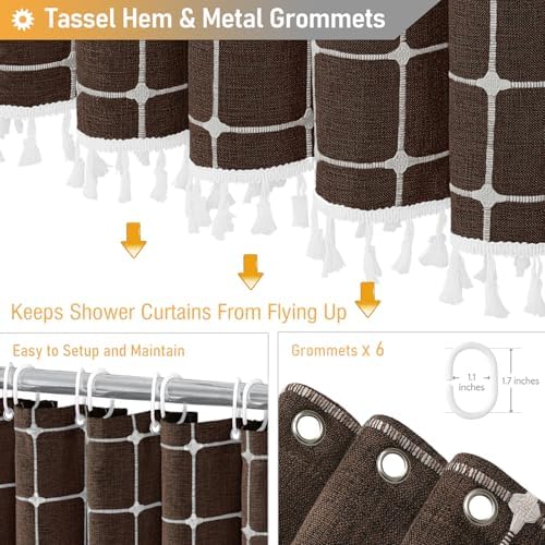 BTTN Stall Boho Farmhouse Linen Heavy Duty Shower Curtain Set, 36x72, Brown