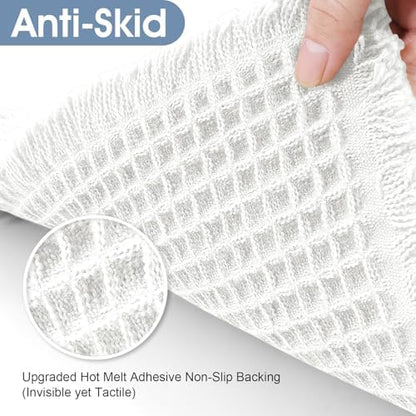 ACCUMTEK Upgraded Waffle Bath Mat, 36"x24" White, Super Absorbent Non-Slip Quick Dry Bathroom Rugs with Tassels, Machine Washable Ultra Soft Boho Bath Rugs for Floor, Toilet Mats Boho Farmhouse Decor