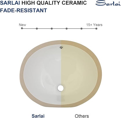 Sarlai Undermount Bathroom Sink - 19 x16 inch Oval Vessel Sink Under counter Lavatory Sink White Ceramic Vanity Sink with Overflow, Modern Art Basin, Interior Size 17-2/5" x 14-1/9"