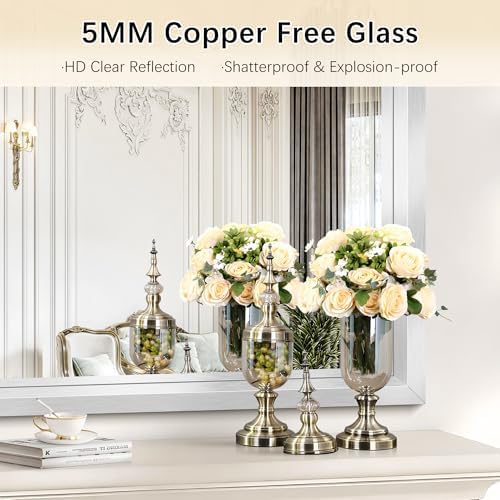 24 x 36 inch Brushed Silver Bathroom Mirror, Metal Framed Rectangle Mirror, 0.6" Thickened Deep Frame Mirrors for Living Room Bedroom Entryway, Tempered Glass, Antirust, Horizontal or Vertical