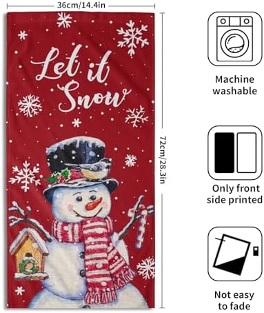 Red Christmas Hand Towels Set of 2, 28x14 Inch Winter Snowman Snow Xmas Absorbent Microfiber Soft Washcloths Guest Face Tea Towel for Kitchen Bathroom Home Hotel Gym Spa