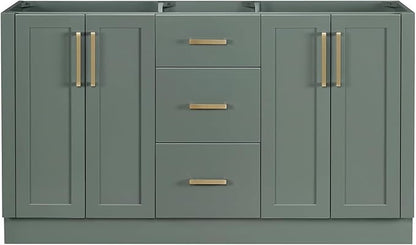 ARIEL Loren 60-inch Bathroom Vanity Base Cabinet,Solid Wood, 4 Soft Closing Doors, 3 Dovetail Drawers, Vintage Green