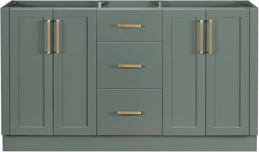 ARIEL Loren 60-inch Bathroom Vanity Base Cabinet,Solid Wood, 4 Soft Closing Doors, 3 Dovetail Drawers, Vintage Green