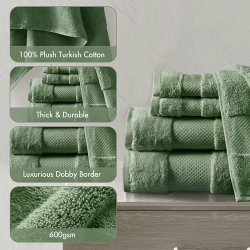 Madison Park 100% Turkish Cotton 600 GSM Bath Towel Set, 6 Piece, Green