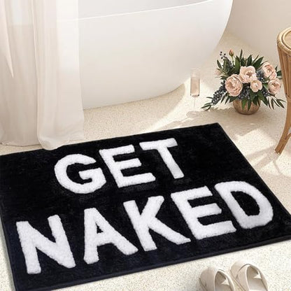 KOEXM Get Naked Bath Mat Black Cute Bathroom Rugs 16" x 24" Non Slip