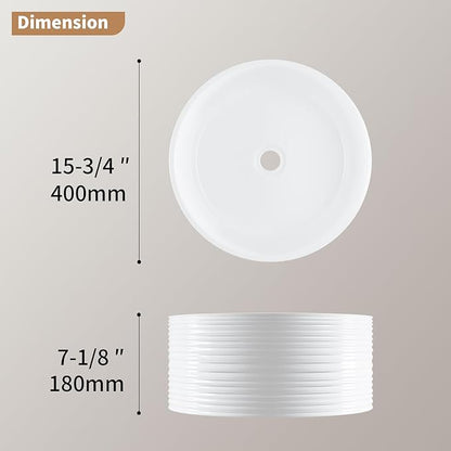 16"X16" Bathroom Vessel Sink, 7" Basin Depth Round Bathroom Sink, Above Counter White Porcelain Ceramic Modern Vanity Sink Rectangle Art Basin