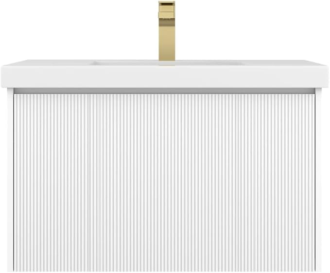 Blossom 30 Inch Bathroom Vanity with Sink | All Wood Wall Mounted Floating Vanity Cabinet with Acrylic Sink | Soft-Close Drawer | Modern Minimalist Style (30" w/Acrylic Basin, Matte White)