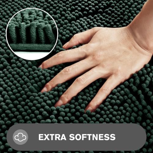 Dark Green Bathroom Rugs – Absorbent and Washable Bath Mat, Non-Slip, Thick Soft Chenille Bath Rugs for Bathroom Floor, Shower, Sink - 26" x 44"