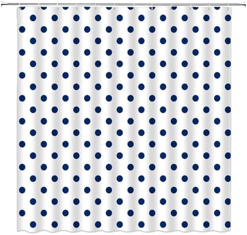 Polka Dot Shower Curtain Blue White Retro Spot Vintage Fabric Decorative Bathroom Curtains with Hooks,67" Wx70 H