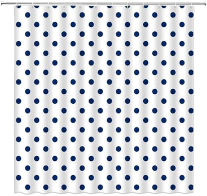 Polka Dot Shower Curtain Blue White Retro Spot Vintage Fabric Decorative Bathroom Curtains with Hooks,75" Wx70 H