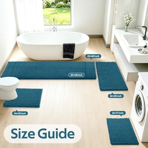 ACCUMTEK Upgrade Extra Large Teal Blue Bathroom Rug Set 3 Pieces Ultra Soft, Thick Absorbent Bath Mats, Non Slip Chenille Toilet Mat for Bathroom, Bedroom, Kitchen