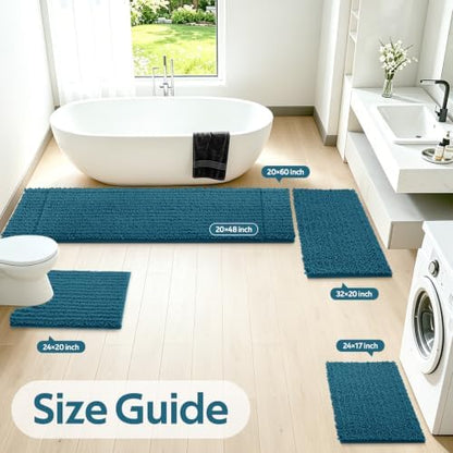 ACCUMTEK Upgrade Extra Large Teal Blue Bathroom Rug Set 3 Pieces Ultra Soft, Thick Absorbent Bath Mats, Non Slip Chenille Toilet Mat for Bathroom, Bedroom, Kitchen