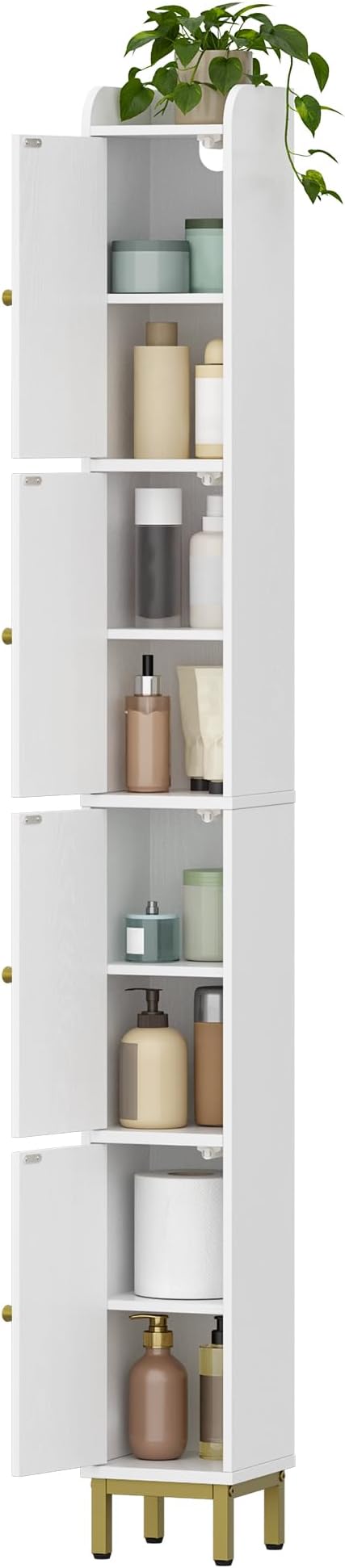 Hzuaneri 4-Tier Narrow Tall Storage Cabinet | Slim Bathroom Storage Cabinet with 4 Adjustable Feet and Shelves, for Living Room, Laundry Room, White, 7.9"Dx7.9"Wx70.9"H