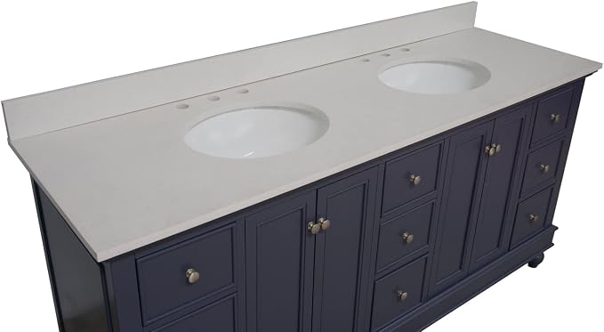 Bella 72-inch Double Bathroom Vanity (Quartz/Marine Gray): Includes Marine Gray Cabinet with Stunning Quartz Countertop and White Ceramic Sinks