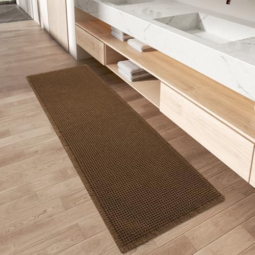 Upgraded Waffle Bath Mat Runner Absorbent Non Slip Bathroom Mat, 2' x 6'