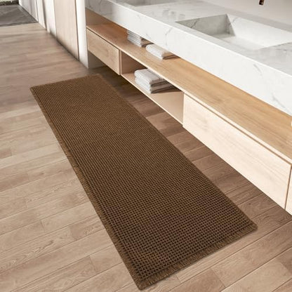 Upgraded Waffle Bath Mat Runner Absorbent Non Slip Bathroom Mat, 2' x 6'