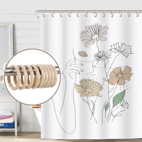 Beige Shower Curtain Hooks - 12 Pcs Circular Plastic Shower Curtain Rings for Bathroom - O Shaped Ivory Cream Shower Hooks Rings for Shower Curtain Rod