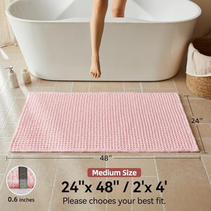 Triohero Waffle Bath Mat, Cute Bathroom Rugs, 24x48 Light Peachy Pink