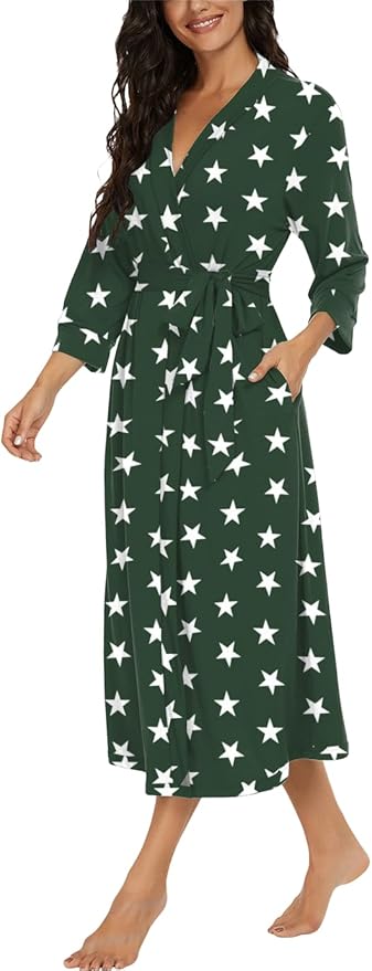 VINTATRE Women Kimono Robes Long Knit Bathrobe Lightweight Soft Knit Sleepwear V-neck Casual Ladies Loungewear