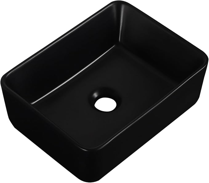 Vessel Sink 16"x12" Rectangular Bathroom Sink Modern Black Porcelain Ceramic Above Counter Drop-in Vanity Sink for Bathrooms Art Basin