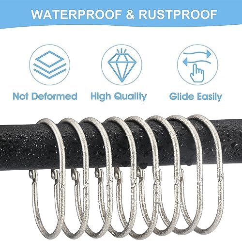 Goowin Shower Curtain Rings, 12 Pcs Shower Curtain Hooks, Oval Snap Shower Rings for Curtain, Metal Shower Curtain Rings Rust Proof, Glide Smoothly Shower Hooks for Shower Curtain Rod (Matte Nickel)