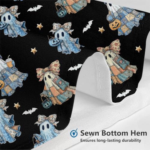 MEHOFOND Halloween Blue Black Patchwork Ghost Shower Curtain Bath Curtain