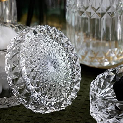 EMPO 6PCS Bathroom Clear Glass Accessories Set (Lotion Soap Dispenser, Soap Dish, Toothbrush Holder, Tumbler, Cotton Swab Jar), Contemporary Modern Decor Crystal Vintage Gift (6pcs Clear)