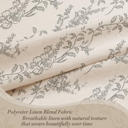 Grey Linen Farmhouse Shower Curtain, Boho Floral Bathroom 72x72