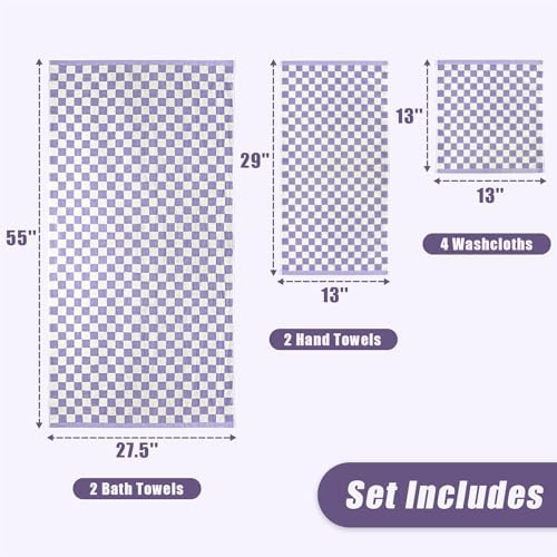 8-Piece Cotton Towels and Washcloths Sets, Checkered Bathroom Towels Set