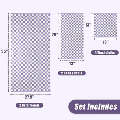 8-Piece Cotton Towels and Washcloths Sets, Checkered Bathroom Towels Set