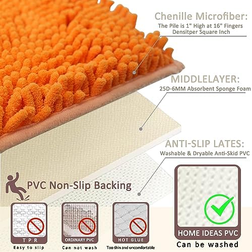 Bathroom Rugs Sets 3 Piece Non Slip,Bath Rugs with PVC Backing Bath Carpet,Bathroom Rug Washable,Absorbent,Plush Carpet Mats,Bath Mats for Bedroom, Kitchen,Tub,Home Decor (Orange)