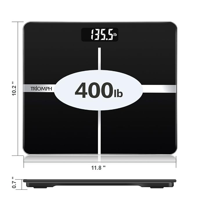 Triomph Precision Digital Body Weight Bathroom Scale with Backlit Display, Step-On Technology, 400 lbs Capacity and Accurate Weight Measurements, Black