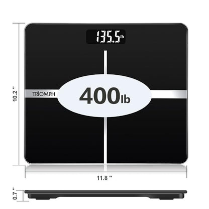 Triomph Precision Digital Body Weight Bathroom Scale with Backlit Display, Step-On Technology, 400 lbs Capacity and Accurate Weight Measurements, Black