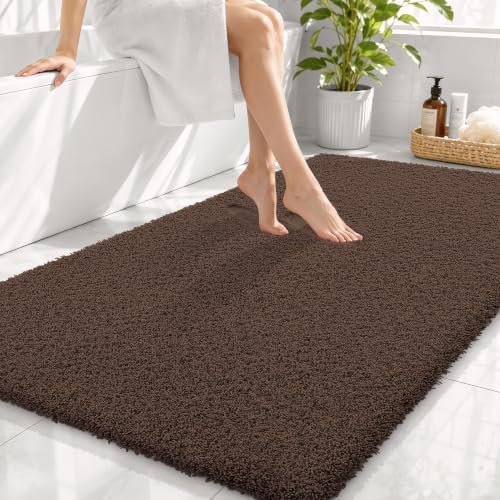 OLANLY Microfiber Large Bathroom Rugs 44x32, Soft Absorbent Bath Mat, Brown