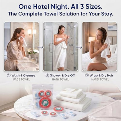 14-Pack Disposable Travel Towels, 3 Sizes, 2 Extra Large Bath Towels