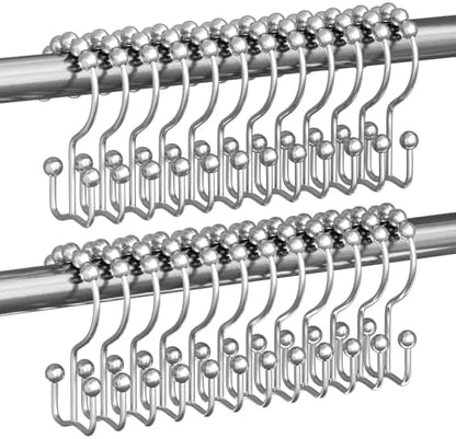 Titanker Shower Curtain Hooks Rings, Rust Resistant Metal Double Glide Shower Hooks Rings for Bathroom Shower Rods Curtains, Set of 24 Hooks - Chrome